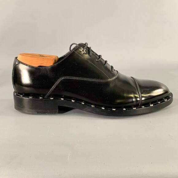 JIMMY CHOO Size 8 Black Studded Leather Cap Toe Lace Up Shoes main image 6